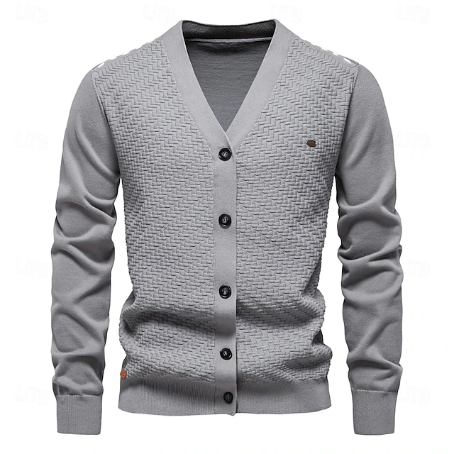 Mens New V Neck Button up Cotton Cardigan Sweaters Casual Social Knit Sweater Cardigans for Men 8