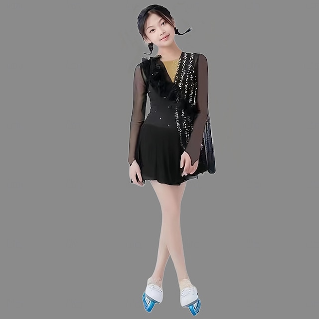 Figure Skating Women's Girls' Training Practice Long Sleeve Ice Skating Dress