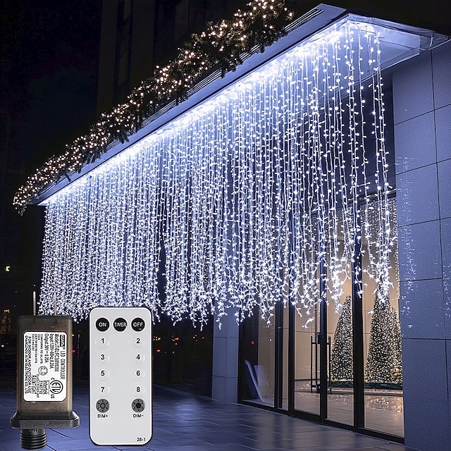  Zewnętrzne zasłony świetlne z soplami lodu 6x1M-300LED z wtyczką w 9 kolorach zdalne sterowanie oświetlenie wiszące na oknie ciepła biel RGB do sypialni imprezy ogrodu i dekoracji 31V wtyczka