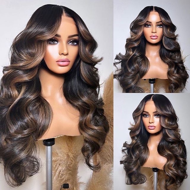  Perruque Cheveux vierges non transformés 13x4 devant en dentelle Cheveux Péruviens Bouclé Multicolore Partie médiane Femme Densité 130% 150% Mèches Colorées / Balayées Ligne de Cheveux Naturelle Sans
