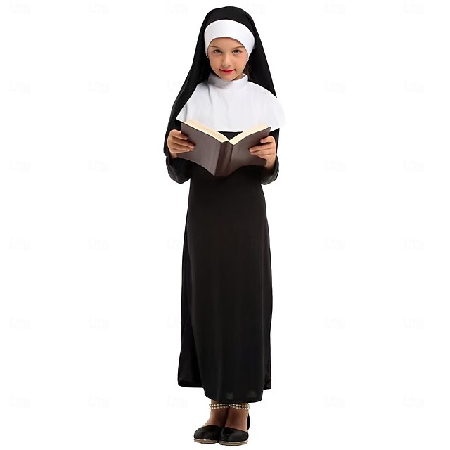  Nonne Halloween Kleid Kopfschmuck Cosplay-Kostüm Kinder Mädchen Karneval Maskerade Leistung Einfache Halloween-Kostüme Verkleiden