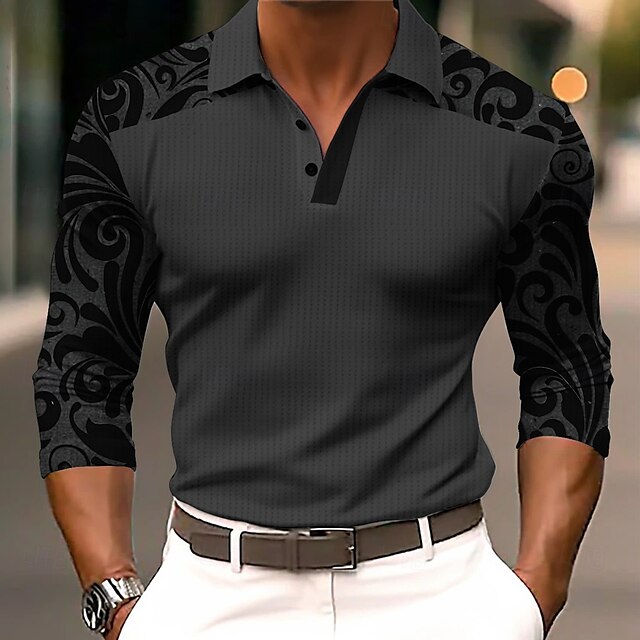  Halloween Homme Motif Floral Chemises Polo Gaufre Polos de Golf manche longue Polos Col Sombre Vacances Tenue de soirée Tenue Quotidienne Boutons Impression 3D Printemps Automne Hiver Noir Bleu Orange