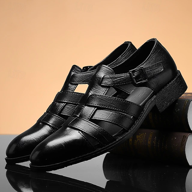 Men's Brown Leather Fisherman Sandals - Comfortable Casual Summer Shoes with Buckle Strap 9