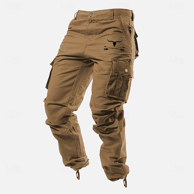 Men's Cargo Pants Cargo Trousers Work Pants Multi Pocket Graphic Cow Outdoor Full Length Outdoor Sports Outdoor Casual Classic Western Cowboy Yellow Army Green Micro-elastic 7