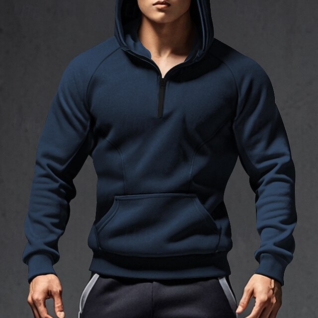 Homme Sweat à capuche Sweat à capuche quart zippé Sweat à capuche tactique Noir Vert Véronèse bleu marine Gris foncé Capuche Plein Poche Sport & Loisir du quotidien Vacances Vêtement de rue Frais