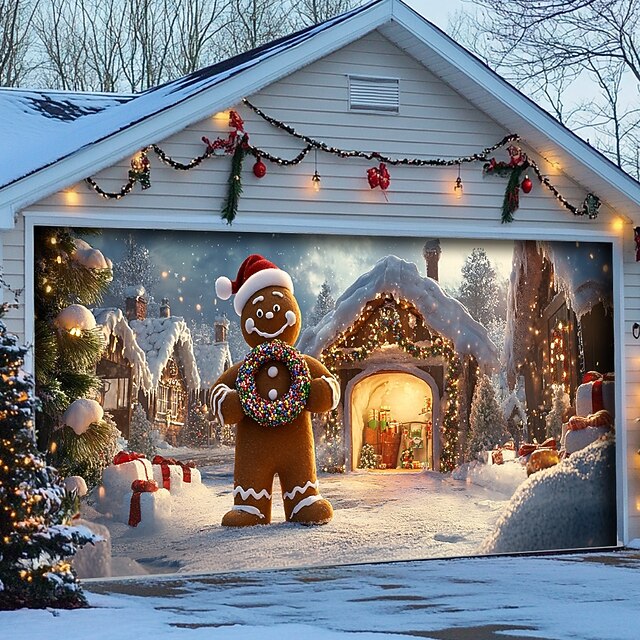 Christmas Door Decorations Outdoor Garage Door Cover Xmas Banner
