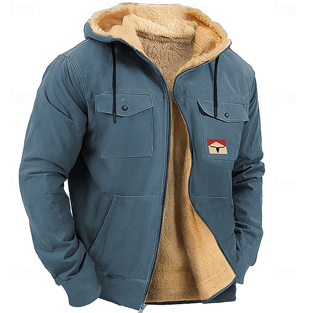  Miesten Lehmä Fleece Huppari Hupparit Muoti Tyylikäs Pitkähihainen Hupullinen Pyhäpäivä Katuvaatteet Sininen Ruskea Vetoketju Tasku Syksy Talvi Suunnittelija