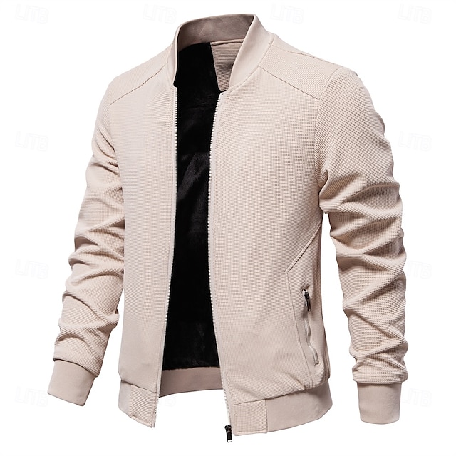  Hombre Chaqueta tipo gofre Chaqueta casual Casual Diario Sexy Primavera & Otoño Color sólido/liso Casual Cuello Mao Regular Albaricoque Negro Verde Claro Caqui Verde Ejército Chaquetas