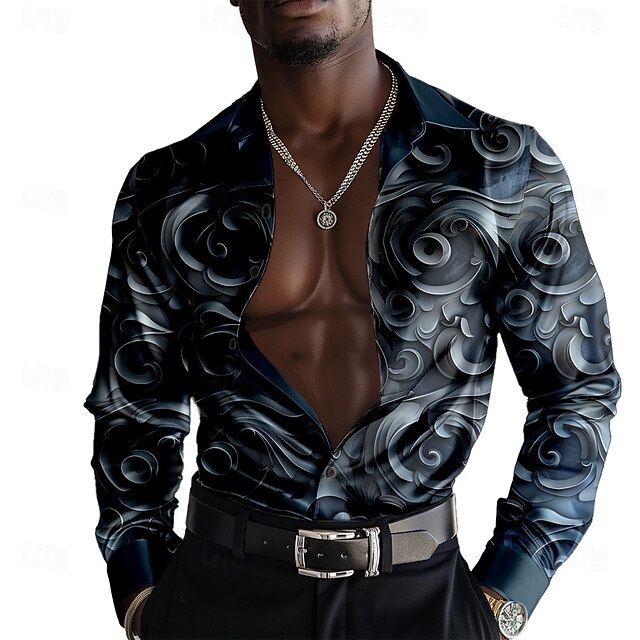 Men's 3D Print Shirt Dress Shirt Button Up Shirt Long Sleeve Casual Fashion Casual Vacation Party Evening Wear Dailywear Summer Spring Fall Collared Shirts Button Up 3D Print Blue4