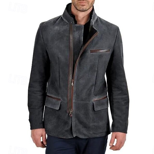 Men's Fleece Jacket Faux Suede Jacket Home Office Windbreaker Pocket