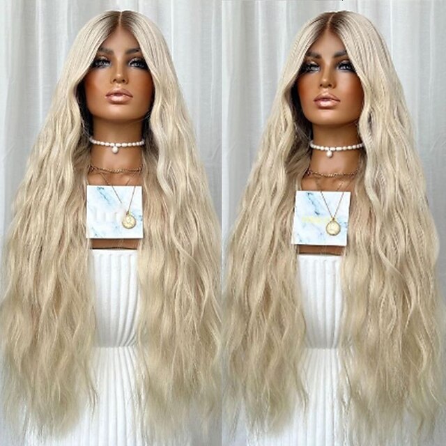 parrucca frontale in pizzo 13x4 con capelli umani remy, parrucca bionda cenere con capelli per bambini, senza colla, con onde naturali e ombre, per donne