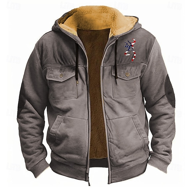  Voor heren Amerikaanse Amerikaanse vlag Fleece Trui met capuchon Hoodies Modieus Stoer Lange mouw Capuchon Feestdagen Streetwear Zwart Rood Vetoketju Zak Herfst Winter Ontwerper