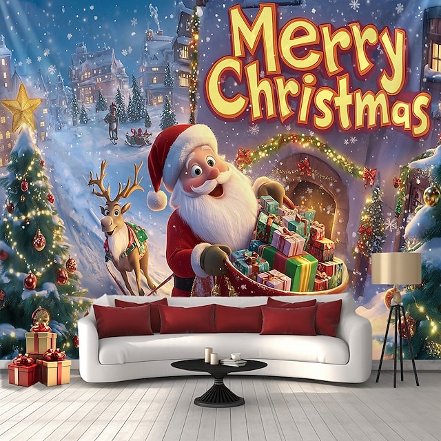  juledekorasjoner hengende billedvev nissehunder slede veggkunst jul stor billedvev veggmaleri dekor fotografi bakteppe teppe gardin hjem soverom stue dekorasjon