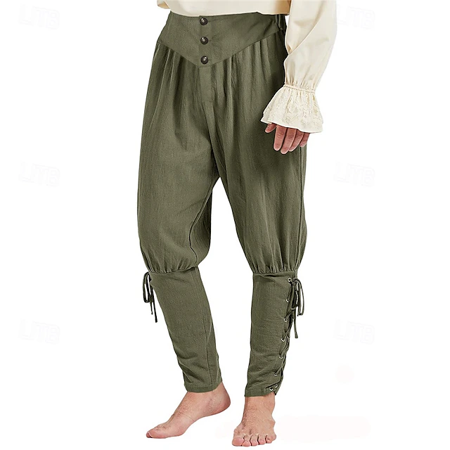 Men's Cotton Pants Tapered pants Trousers Casual Pants Pocket Drawstring Plain Comfort Breathable Party Stage Holiday Hawaiian Boho ArmyGreen Black 9