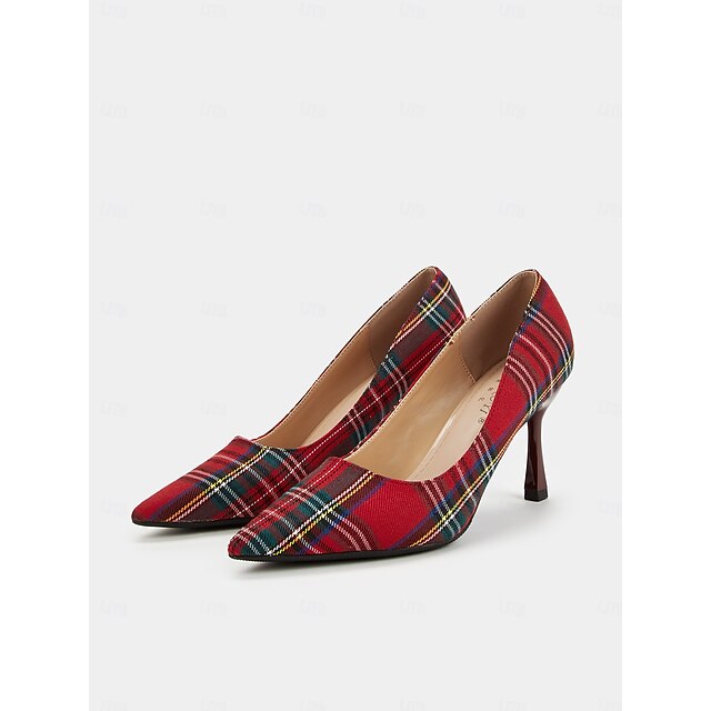 MidHeel Plaid Pointed Toe Stiletto Pumps  Office  Party Elegance