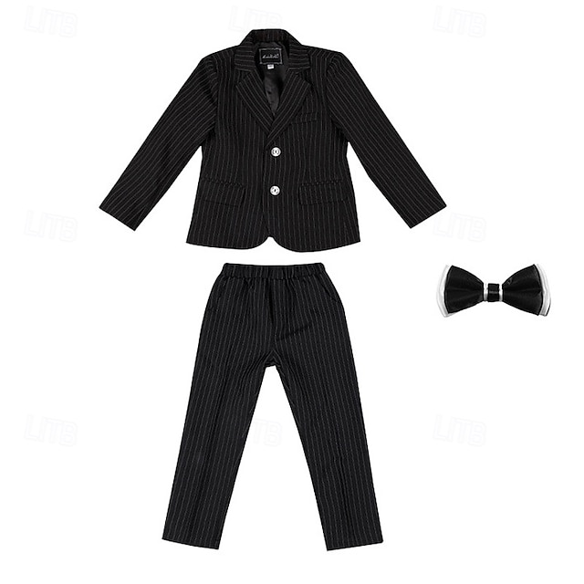  3-delig Ringdragerkostuums Jongens Kinderen Pak Formeel pak Kostuum en blazer Formele set Formeel Feest Modieus Stoer Streep Zak Zwart Marineblauw Polyester