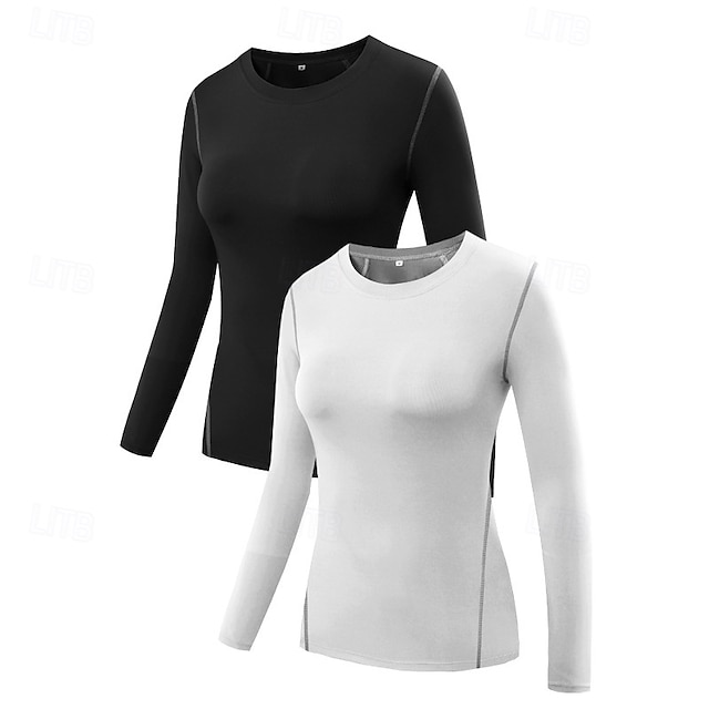 Femmes T-shirt de compression T-shirt athlétique T-shirt de Gym T-shirt de Fitness manche longue T-shirt Occasionnel Athleisure Automne Couleur Unie Séchage Rapide Doux Respirant Entraînement en