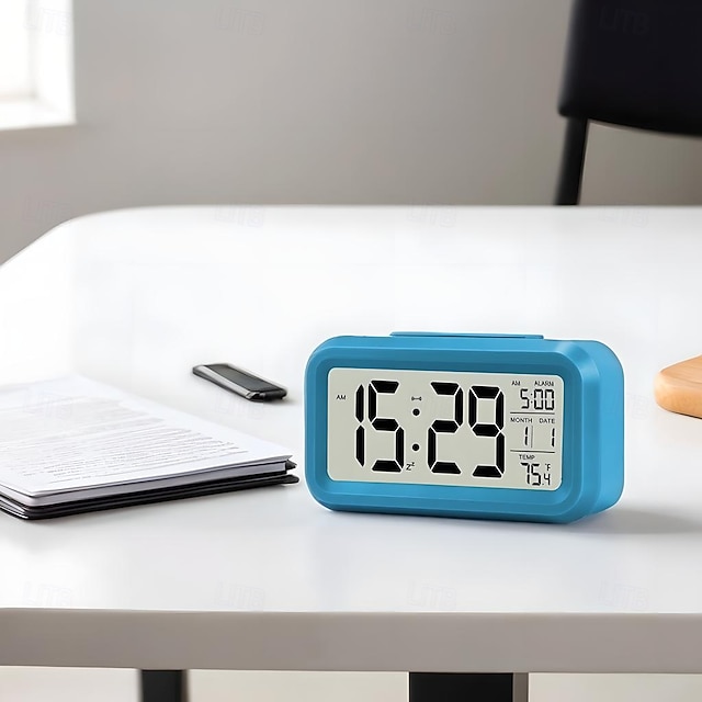  slimme nachtlampje digitale wekker met datum binnentemperatuur batterij-aangedreven nachtkastje klok digitaal display voor slaapkamer bureau geschenken klok