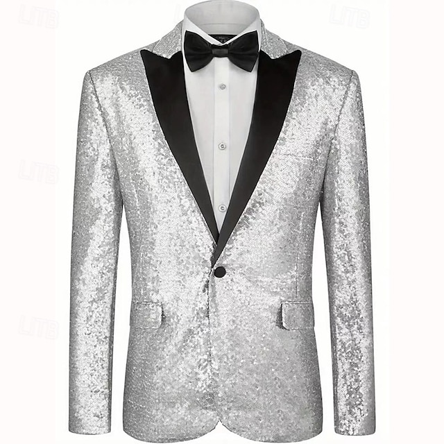  Bărbați Blazer Scenă Petrecere cu cocktail Petrecere Nuntă Modă Casual Primăvara & toamnă Poliester Plisat Dungi Buzunar Nasturi Comfortabil Cu Un Nasture Blazer Argintiu Negru Roșu-aprins Albastru