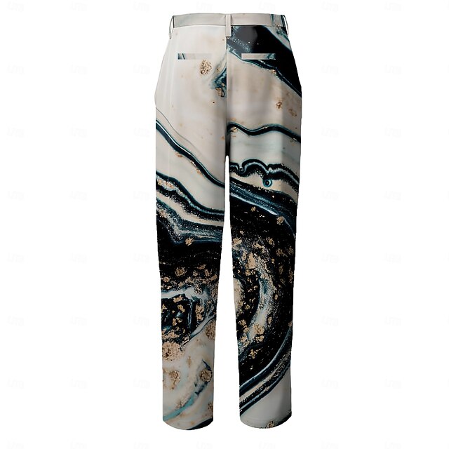 Marble Business Casual Men's Dress Pants Zipper Pocket Mid Waist Formal