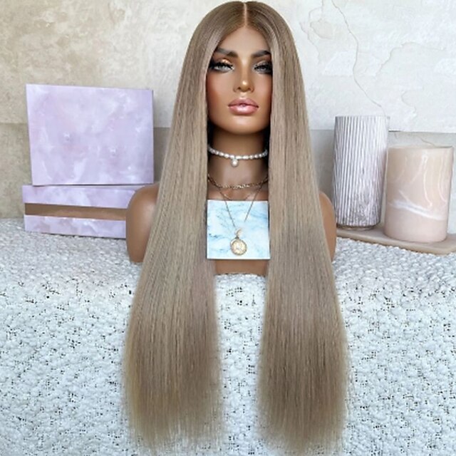  Cabelo humano remy 13x4 Lace Front Peruca Parte do meio Cabelo Brasileiro Liso Multi Cores Peruca 130% 150% Densidade do Cabelo Cabelo Ombre Cabelo com Luzes / Reflexos Sem cola Para Feminino Longo