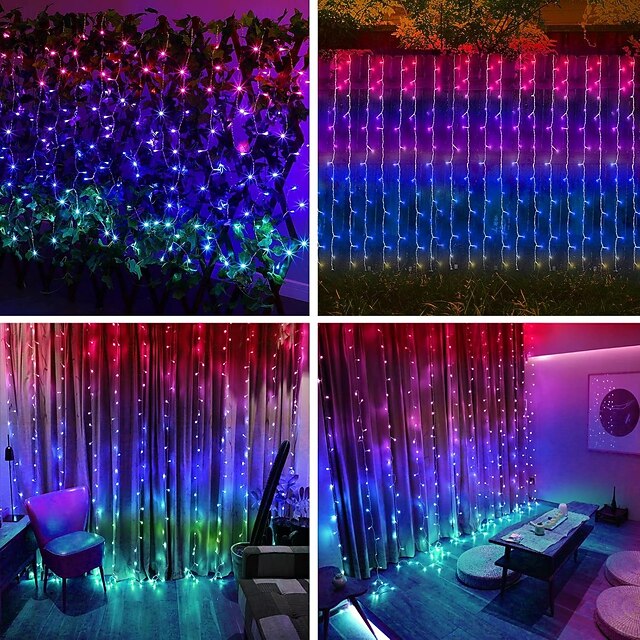 Solar Curtain Lights Outdoor Remote Control 8 Modes Lighting Fairy