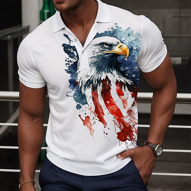 Men's American Flag Veterans Golf Shirt Short Sleeve Polo Shirts Collared Shirts Casual Streetwear Vacation Wear Party Outfits Buttons 3D Print Summer White4