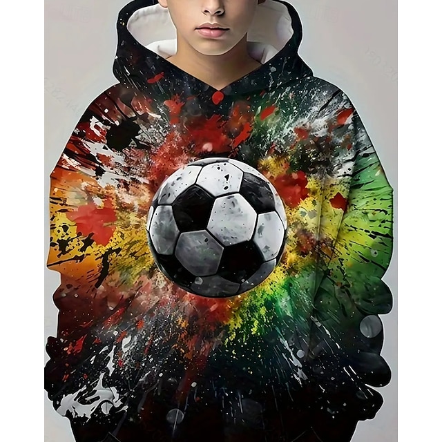  Pojkar 3D Grafisk Fotboll Huvtröja Långärmad Vår Höst Mode Streetwear Barn 4-12 år Huva Utomhus Ledigt Dagligen Normal