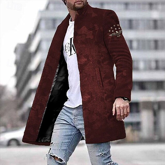 Men's Winter Coat Overcoat Coat Daily Wear Vacation With Pockets Print Front Pocket Fall & Winter Camo Streetwear Sport Turndown Regular Red Blue Purple Green Gray Jacket 8