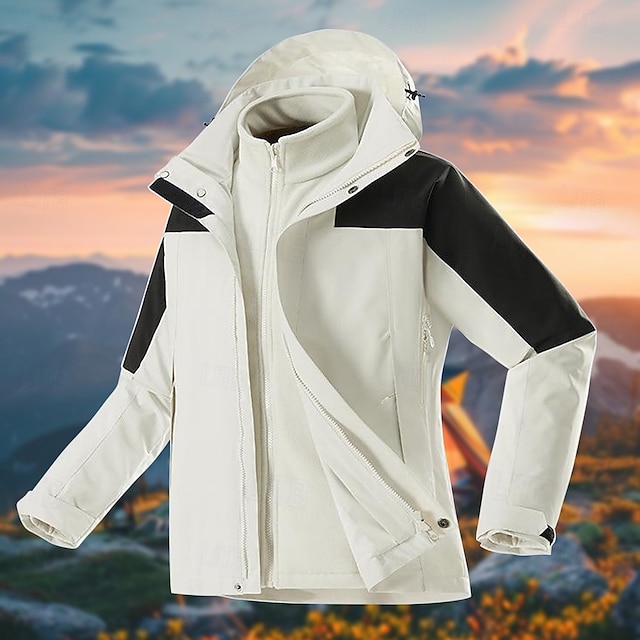  Homens Jaqueta de Trilha Jaqueta de Chuva Jaqueta Hardshell Inverno Ao ar livre Bloco de cor Térmico / Quente A Prova de Vento Impermeável Jaquetas 3-em-1 Jaqueta corta-vento Viajar Preto Branco