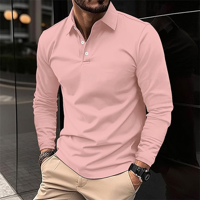  Férfi Golfing golf póló Munka Hétköznapi Hajtóka Hosszú ujj Alap Modern Sima Gomb Tavasz & Ősz Normál Bor Fekete Fehér Rózsaszín Sötétkék Zöld Golfing