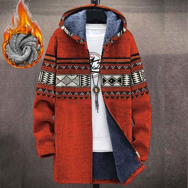  Men's Abstract Graphic Prints Geometry Winter Coat Fleece Jacket Coat Warm Breathable Comfortable Fashion Streetwear Sport Sports & Outdoor Daily Wear Going out Zipper Pocket Print Fall & Winter