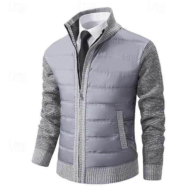  Men's Cardigan Sweater Dress Sweater Zip Sweater Sweater Jacket Fleece Sweater Ribbed Knit Stand Collar Clothing Apparel Winter Red Navy Blue S M L