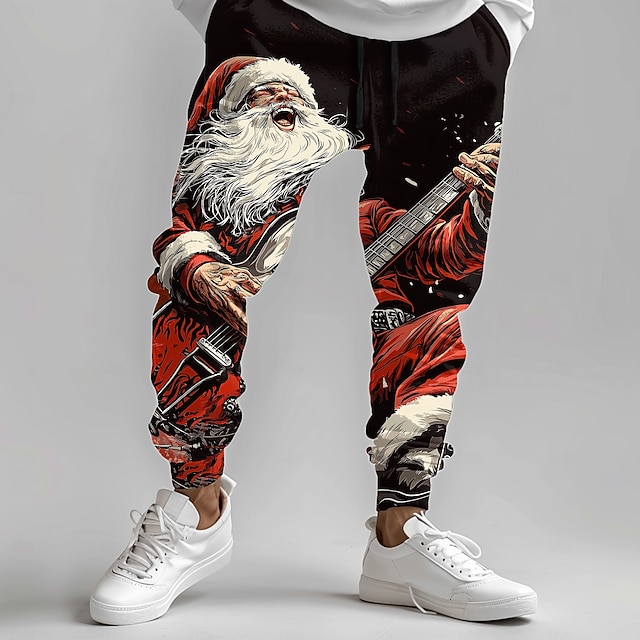  jul herr jultomten tryckta träningsbyxor jultomten mode fritids joggingbyxor byxficka mid midja dragsko resår midja fest kväll dagligt klädsel vår höst vinter 3d print normal passform