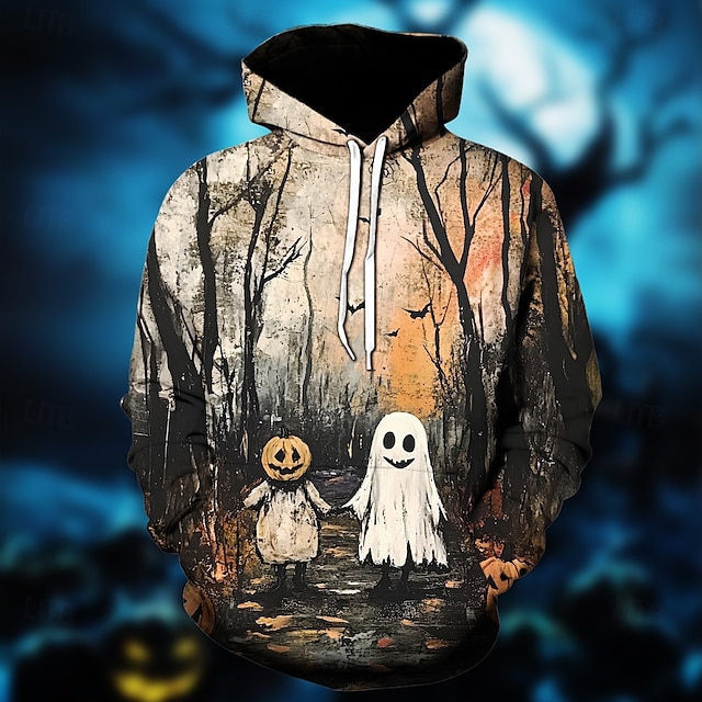  Víspera de Todos los Santos Fantasma Calabaza Sudadera Pullover Víspera de Todos los Santos 3D Bolsillo delantero Gráfico Para Pareja Hombre Mujer Adulto Víspera de Todos los Santos Carnaval Mascarada