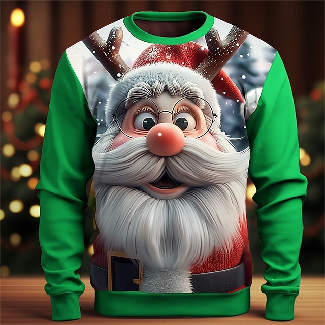  Crăciun Bărbați Imprimare 3D #D Desene 3D Hanorace Hanorca Hanorca Manșon Lung Hanorac Stil Nautic #D Amuzant Tipărire 3D Crăciun Vacanță Petrecere Crewneck Imprimare 3D #D Iarnă Primăvara & toamnă