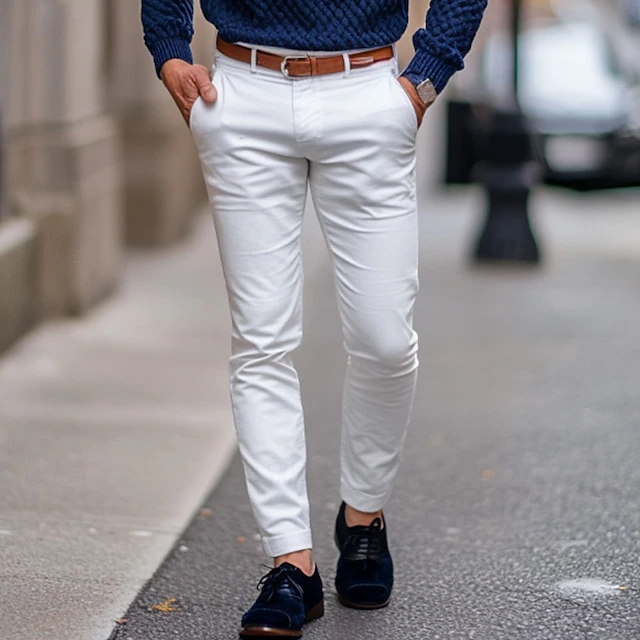 Men's Trousers Chinos Summer Pants Casual Pants Front Pocket Plain Comfort Breathable Casual Daily Holiday Fashion Basic Black White 13