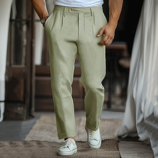  Pánské Plátěné kalhoty Kalhoty chinos Pevná barva Plná délka Svatební Párty Venkovní Elegantní prázdniny Černá Bílá Lehce elastické