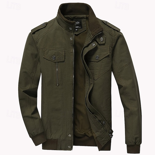  Miesten Utility takki Siirtymätakki Bile Tuulitakki Tasku Kaikki vuodenajat Tavallinen Klassinen Stand-kaula-aukko Normaali Musta Khaki Armeijan vihreä Jackets