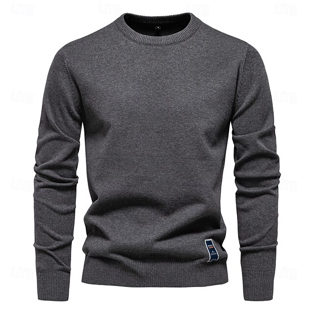 Mens Solid Cotton Crew Neck Knitted Pullover Sweaters Casual Fashion Classic Sweater for Men 12
