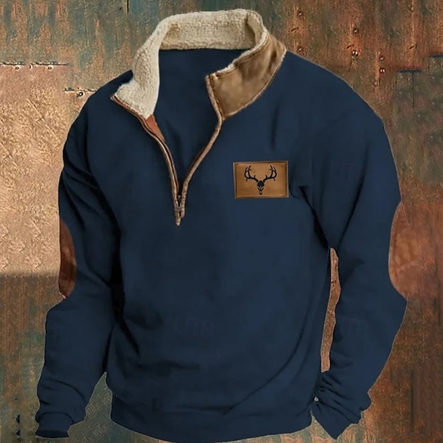  Herr Tröja Kvartströja med dragkedja Svart Marinblå Brun Grå Halv dragkedja Färgblock Ko Lappverk Sport & Utomhus Dagligen Helgdag Vintage Grundläggande Ledigt Höst vinter Kläder Pull Tröjor