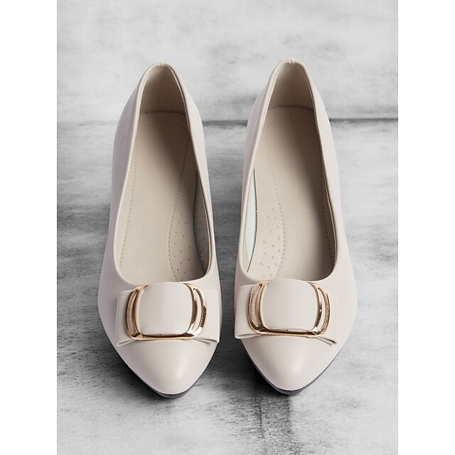 Women's Beige Low Block Heel Pumps with Gold Buckle and Flexible Sole