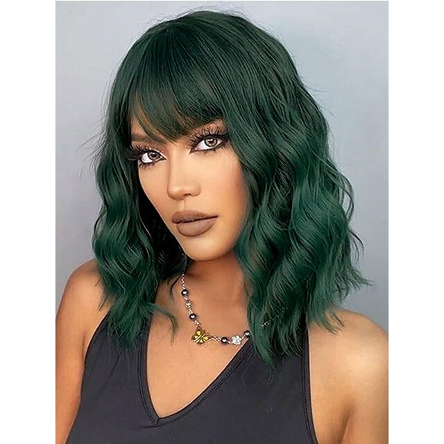  parrucca con frangia parrucche corte ondulate per donne lunghezza spalle parrucche caschetto riccio parrucche sintetiche resistenti al calore per halloween cosplay uso quotidiano per feste
