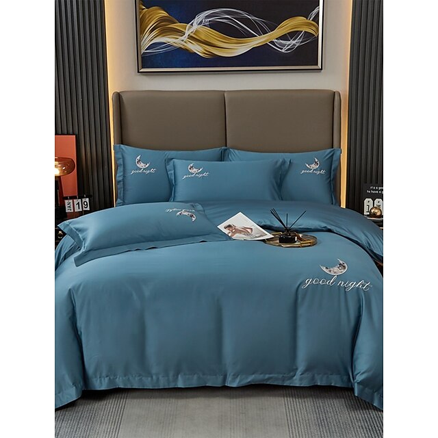  Conjunto de cama com capa de edredom de 4 peças, 100% algodão orgânico, tecido macio e respirável, inclui capa de edredom e fronhas para um sono confortável