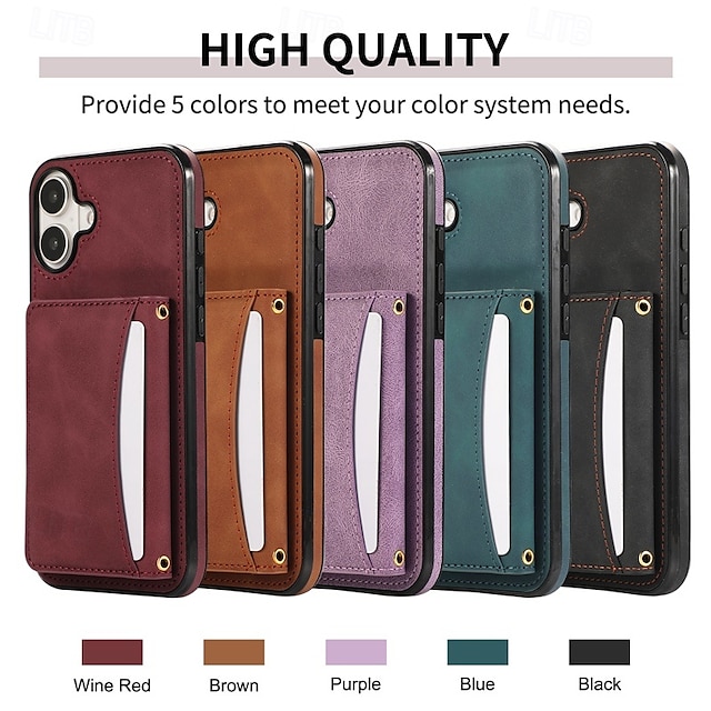  telefono Custodia Per iPhone 16 Pro Max Plus iPhone 15 Pro Max Plus iPhone 14 13 12 11 Pro Max Plus Mini SE Per retro Con supporto Slot per schede Resistente agli urti Retrò TPU pelle sintetica