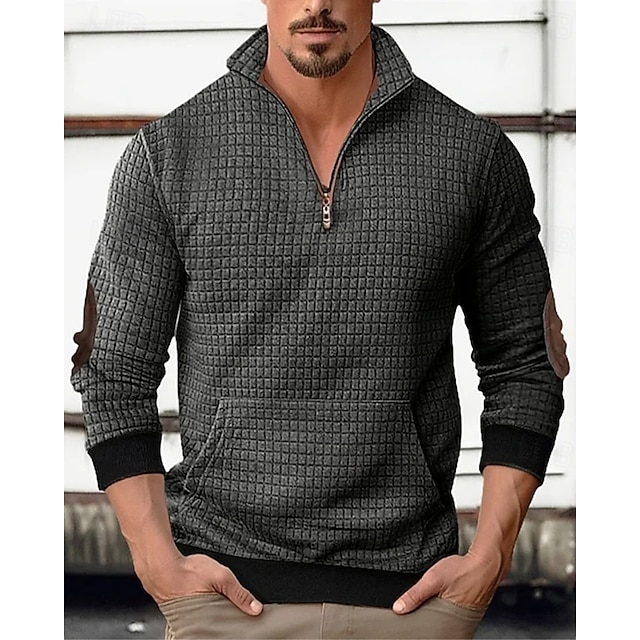  Per uomo Maglia Felpa a nido d'ape Felpa con zip corta Nero Bianco Blu marino Cachi Grigio scuro Mezza zip Semplice Patchwork A coste Tasca Frontale Quotidiano Ferie Uscire senza stampa Poliestere
