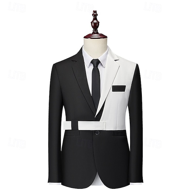  Veste blazer pour hommes mode soirée décontractée patchwork blanche/verte noire/blanche noire/verte ajustée à bouton simple