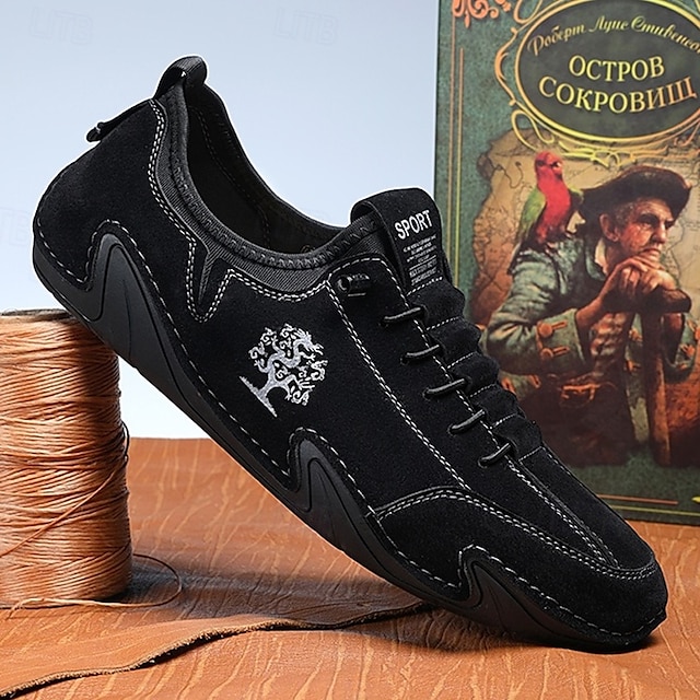  Homens Tênis sapatos feitos à mão Microfibra Confortável Antiderrapante Com Cadarço Preto Bege Cinzento