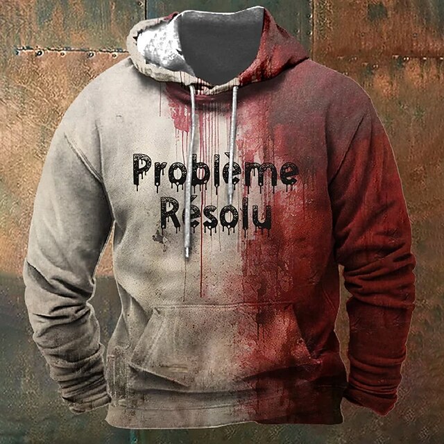 Halloween Men's Blood Splatter Blood stains Hoodie Hoodies Sweatshirt Exaggerated Funny Long Sleeve Hooded Sports Outdoor Holiday Streetwear Red / White Print Front Pocket Spring &  Fall Designer4
