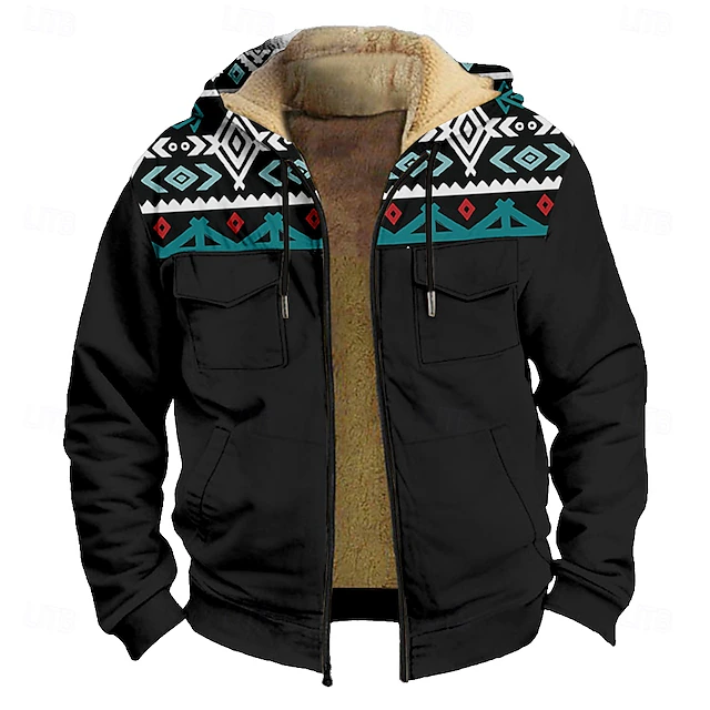 Men's Aztec Fleece Hoodie Hoodies Fashion Cool Long Sleeve Hooded Holiday Streetwear Black Zipper Pocket Fall Winter Designer4
